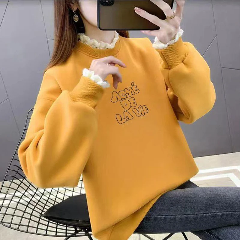 

Casual Commuting Hoodies for Women Spring Autumn New Loose Fitting Fake Two-piece Half High Neckline Sweatshirts Trendy Top