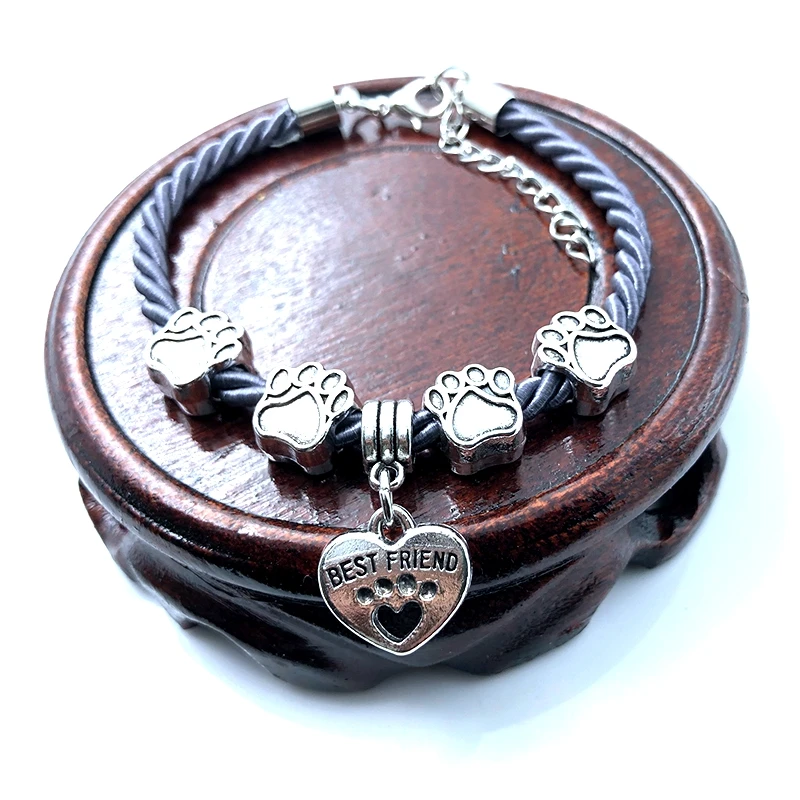 Hand Woven 8 Colors Rope Chain Bracelet women Best Friend Dog Paw Charm Bracelet Pet Lovers