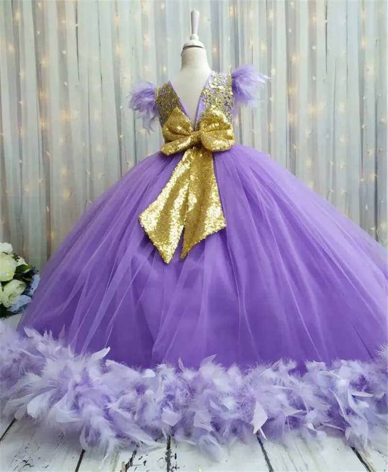 

Фиолетовое платье с цветочным принтом для девочек, платье принцессы с золотым бантом и круглым вырезом для свадьбы и вечеринки, платье для первого причастия, платье на день рождения для девочек