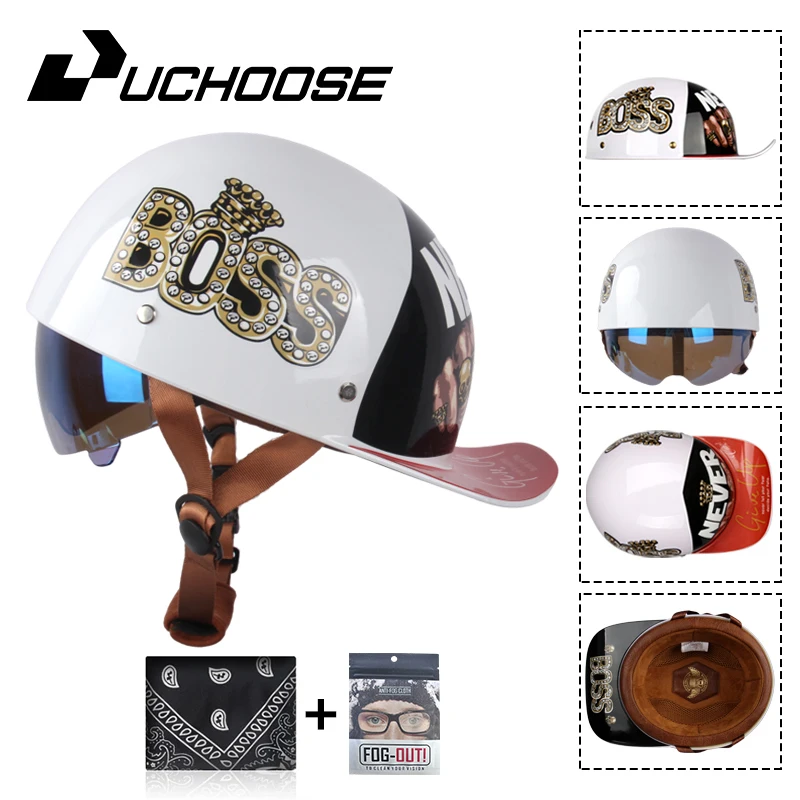 Vintage Style Open Face Motorcycle Half Helmet – DOT Approved, With Sun Visor & Quick Release