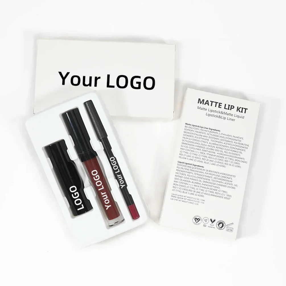 Private Label Lip Set Three-piece Lip Liner Matte Lipstick Lip Gloss Moisturizing Long-lasting High Pigment Lip Kit Wholesale 4