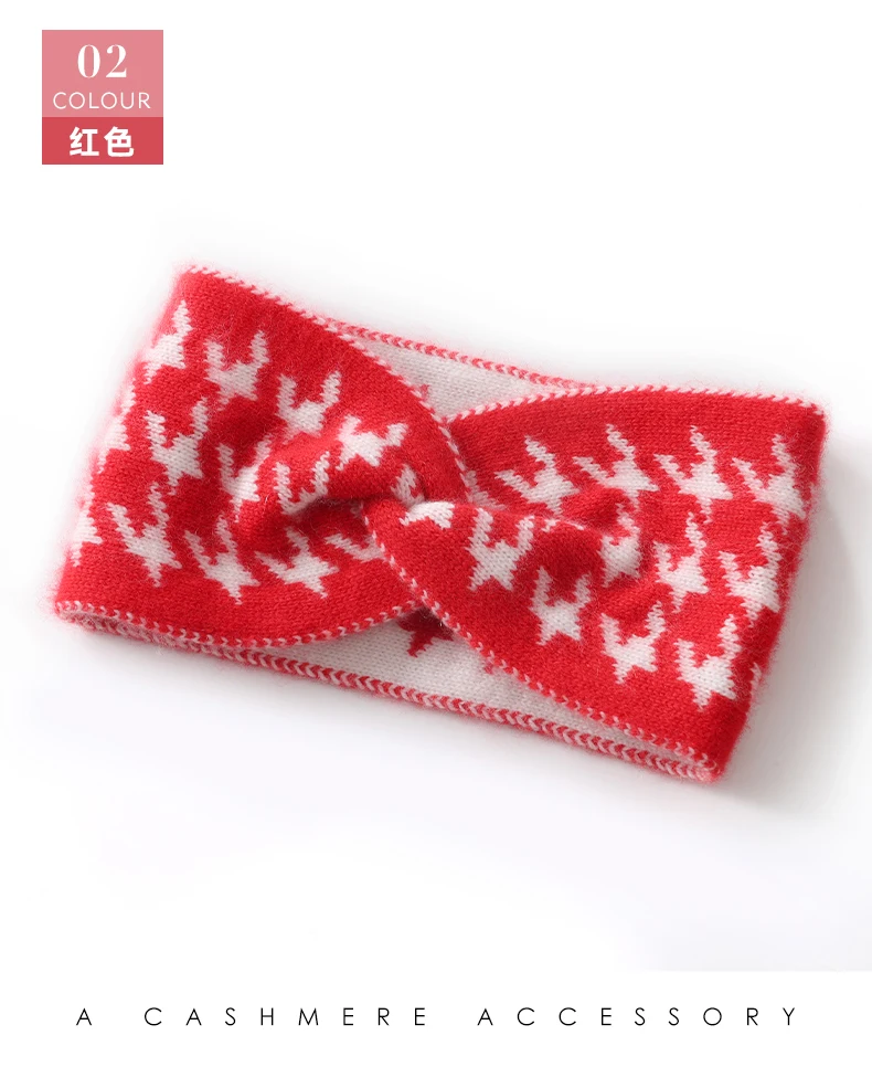 Stirnband aus 100 % Kaschmir für Damen, Farbblock-Haarschmuck, gestrickter Haarschmuck mit breiter Schleife, Computer-Jacquard-Stirnband – Detail 13