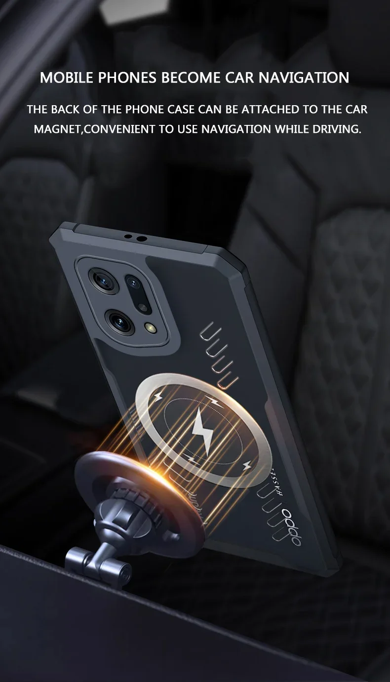 Wireless Charging Heat Dissipation Case For OPPO Find X3 X5 Pro Car Mounted Magnetic Airbag Anti-Drop Casing Bumper Shell_voghion.com