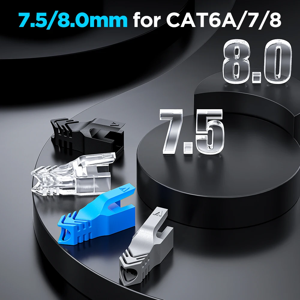 AMPCOM RJ45 이더넷 네트워크 케이블 스트레인 릴리프 부츠 케이블 커넥터 플러그 커버 (CAT8, CAT7, CAT6A, CAT6, CAT5E, CAT5 용)