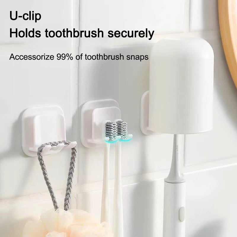 

2 Pcs Non-marking Toothbrush Holder Tooth Cup Holder Wall-mounted Toothbrush Storage Rack Shower Ball Hook Bathroom Accessories