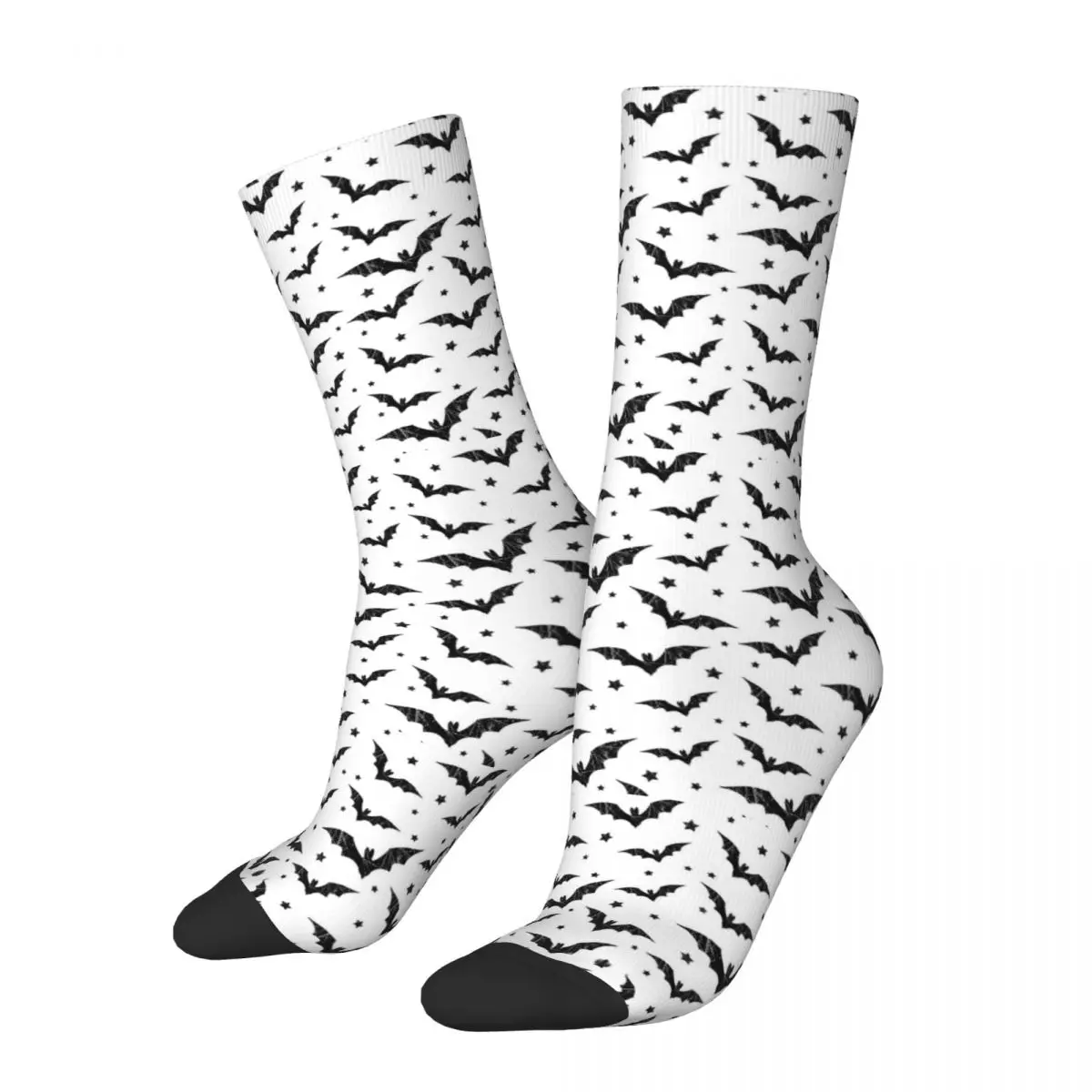 

Баскетбольные носки Crazy Design в готическом стиле с рисунком летучей мыши, звезд на Хэллоуин, длинные носки из полиэстера для женщин и мужчин, Нескользящие