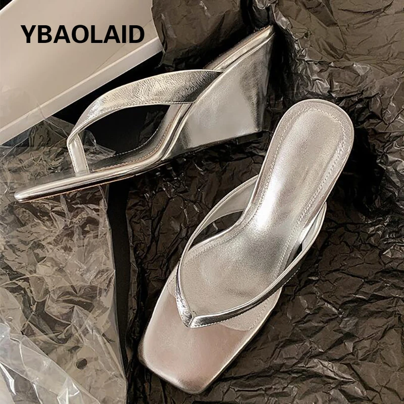 

Korean Style Clip Toe Outside Beach Slides Women 2024 Newest Wedge Heel Flip Flops Sandals Real Leather Concise Casual Slippers