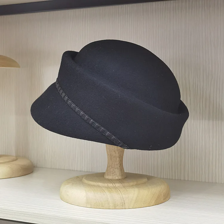 Ullfilt pillbox-hatt för dam elegant vintage vinter-beret_voghion.com