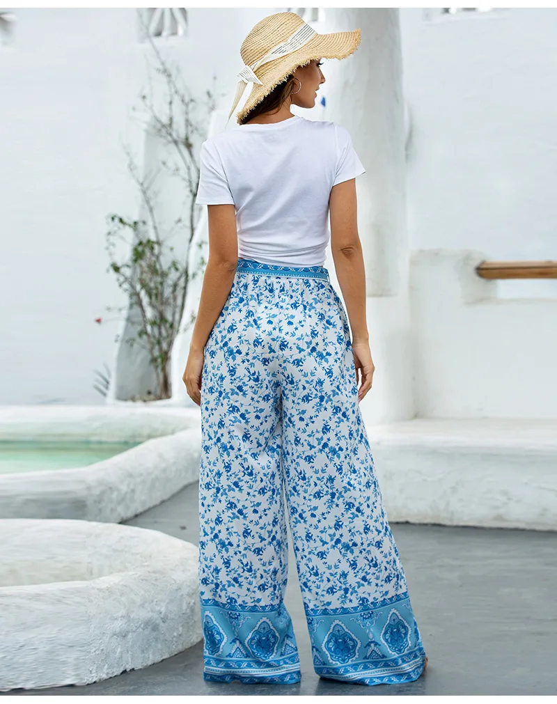 high waisted jeans Casual Bandage Pants Office Lady Trousers 2022 European and American Women's Summer Loose Pants Printed Wide Leg Pants 19544 dress pants