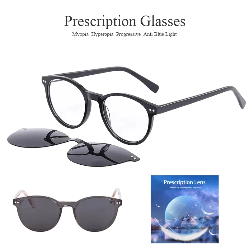 

Magnet Clip-on Glasses for Men Myopia Hyperopia Progressive Male Prescription Anti-Blue Ray Eyeglasses Polarized Sunglasses