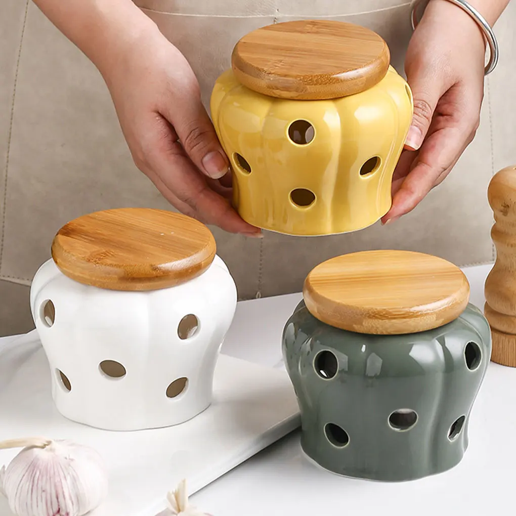 Ceramic Garlic Storage Container Ceramic Garlic Storage Jar Easy To Clean Kitchen Organizer Wide Application Hollow Ceramics
