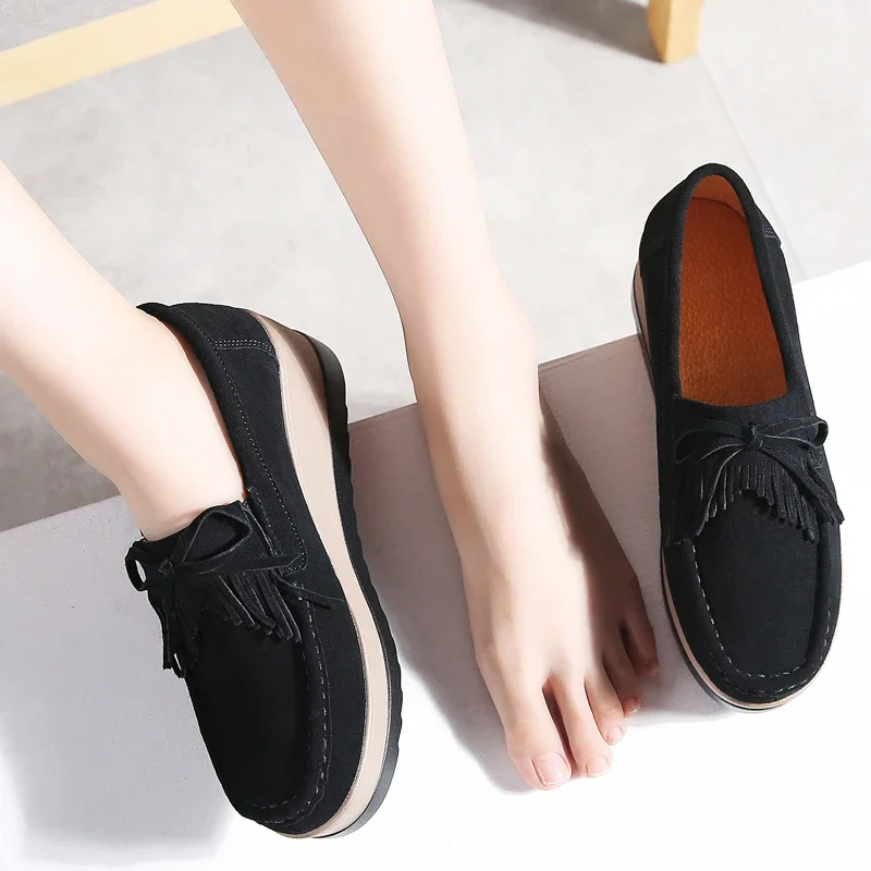 Autumn Women Platform shoes leather suede plush slip on sneakers chaussure woman tassel fringe loafers women shoes women shoes casual shoes women sneakers women flats