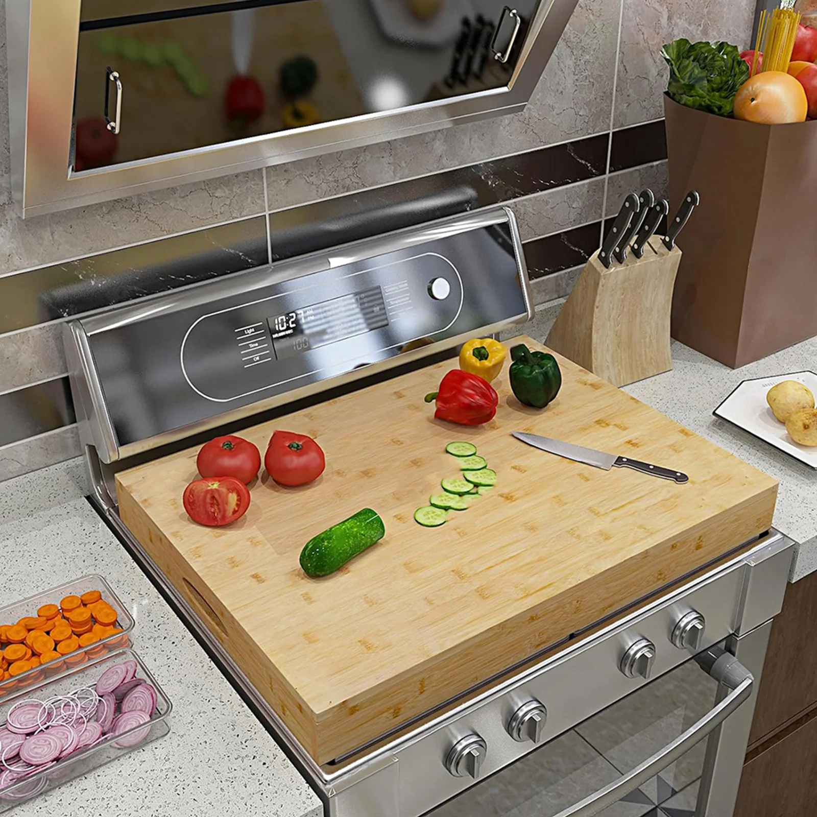 Bamboo Sink Cover RV Stove Top Cover Multi-Purpose Counter Space Top Covers Space-Saving Stove Top Cutting Board for Gas Burners