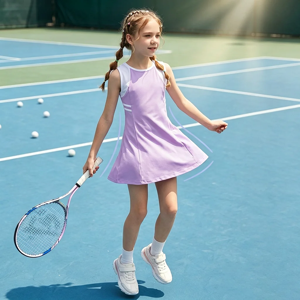 Robe de tennis sans manches à col rond et blocs de couleur pour adolescentes (13-16 ans) avec bandes latérales, idéale pour l'école, le sport et les loisirs en extérieur 1 Robe de tennis sans manches à col rond et blocs de couleur pour adolescentes (13-16 ans) avec bandes latérales, idéale pour l'école, le sport et les loisirs en extérieur 1