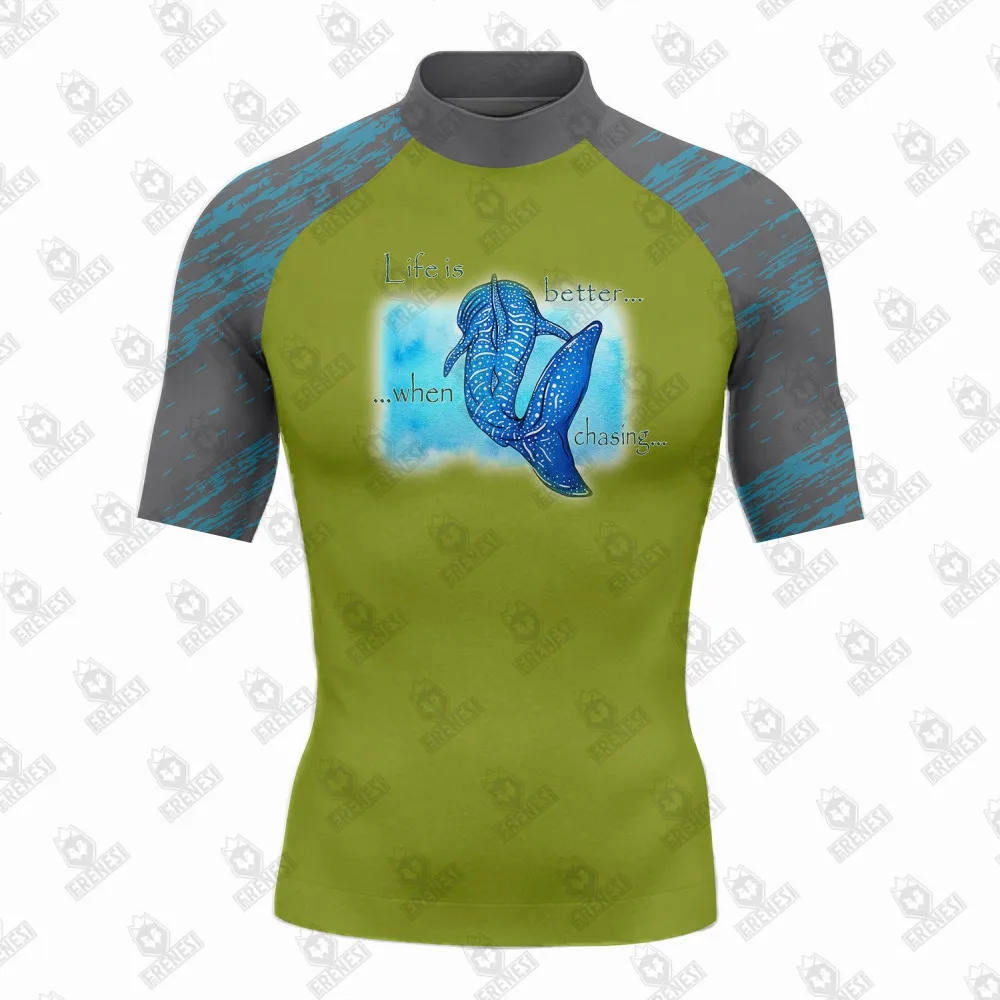 Men's Surfing Shirt Short Sleeve Tight Swimwear UV Protection Water Sports Split Beach Float suit Diving Tops Boxing T-shirt