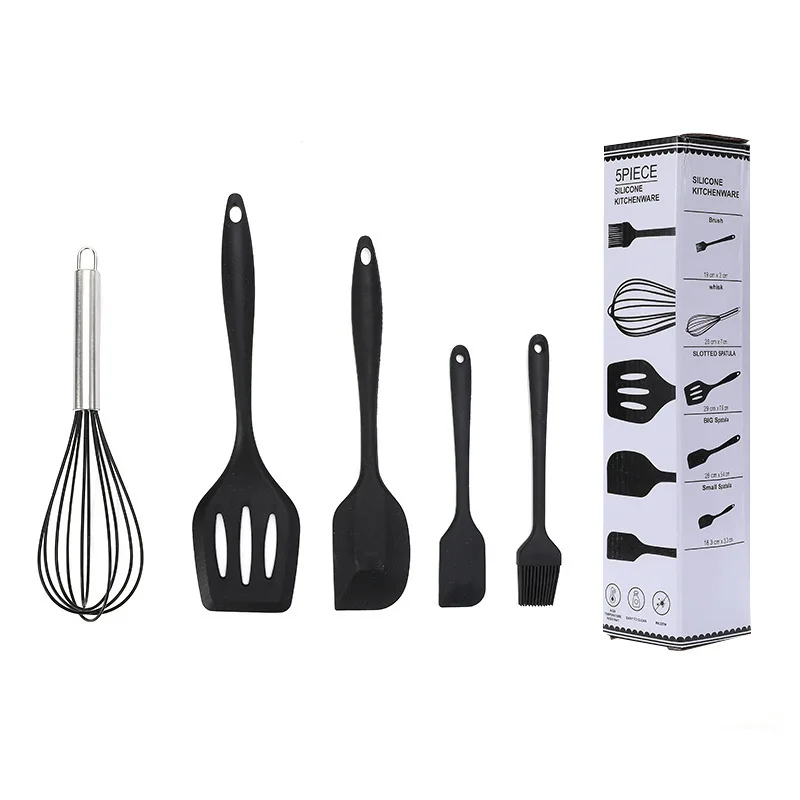 Silicone Cooking Utensils Set Non-Stick Silicone Cake Spatula Cooking Shovel Whisk Oil Brush Flexible Kitchen Utensils Sets 5Pcs