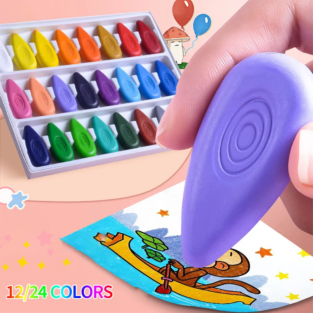 12/24 Colors Wax Crayons Drop Shaped Palm Grip Crayons for Kids Washable  Safe Painting Drawing Tool School Student Art Supplies - AliExpress