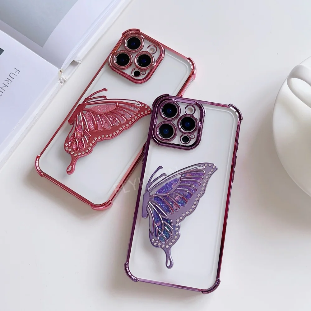 Electroplated Transparent Shiny Butterfly Bracket Phone Case