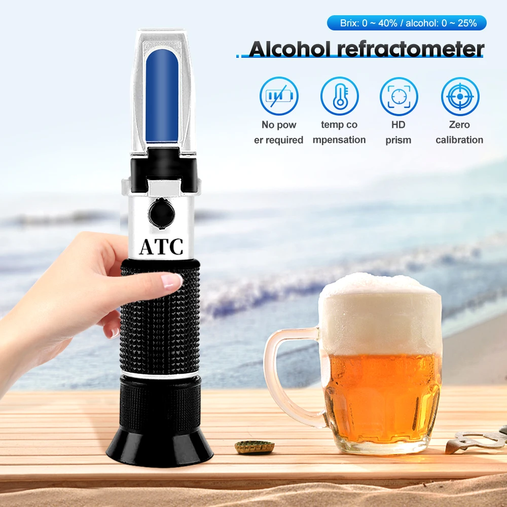 Refractometer 0~40% Brix 0~25% Alcohol Hangheld Wort Specific Gravity Wine Sugar Brix Tester with ATC Box 40% off 0 32% refractometer brix sugar beer atc refratometro concentration tester measurement wort sg liquor alcohol meter 1 000 1 120