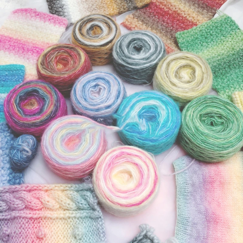 50G New Gradient Candy Color Yarn Hollow Mohair Hand Woven Dye Crochet Wool Maglione Sciarpa Scialle Che Fa Materiale