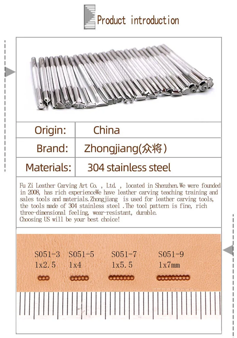 Description Picture 2 of itemLeather Work Stamping Tool Background Row of dots Pattern S051 Stamp Leather Carving Craft Zhongjiang304 Stainless streel Stamps