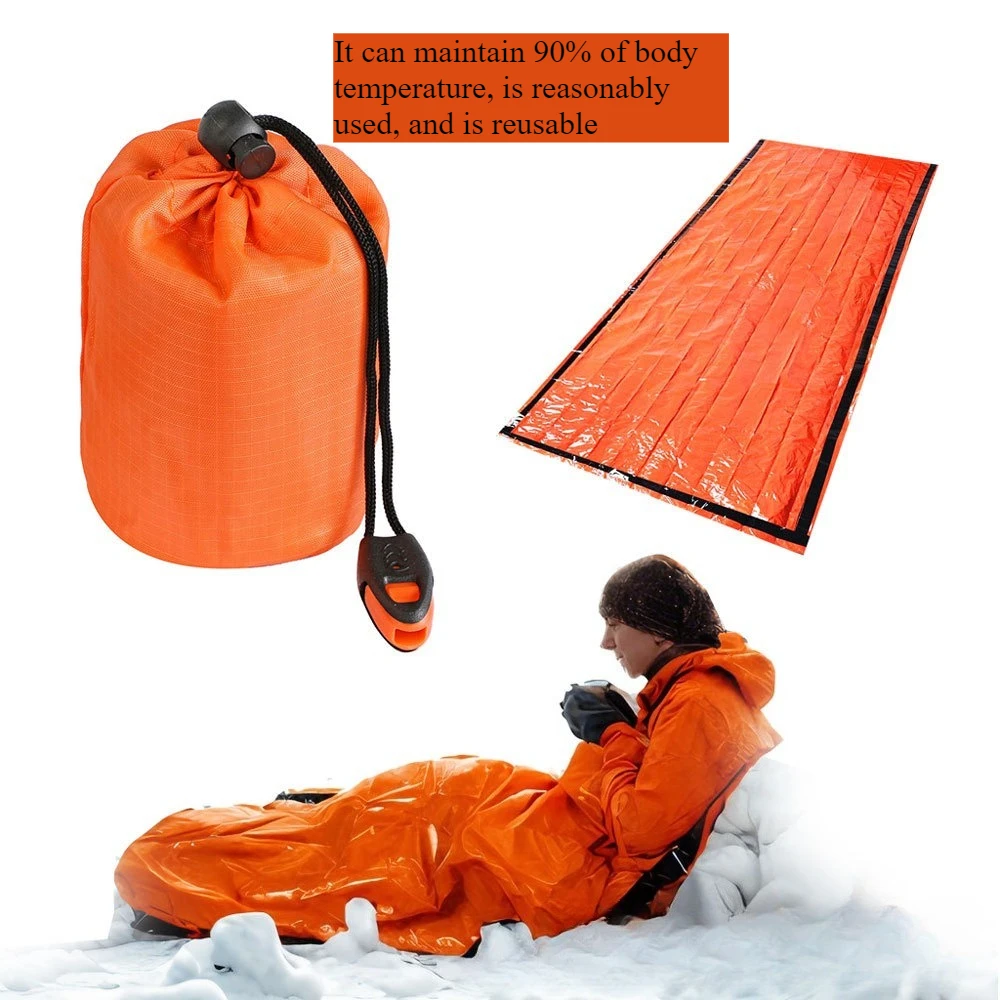 3-piece emergency sleeping bag set (including 1 sleeping bag, 1 survival whistle, and 1 storage bag), survival shelter bag, Mail 4