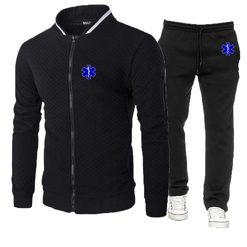 EMT Emergency Ambulance 2023 Men's new casual sportswear hoodie and trousers 2-piece zipper sweatshirt sportswear suit