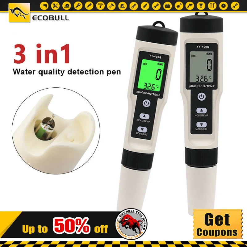 

3 in 1 H2/TEMP/ORP Meter Hydrogen Ion Concentration Tester Digital Water Quality Tester Redox Monitor for Pool Aquarium