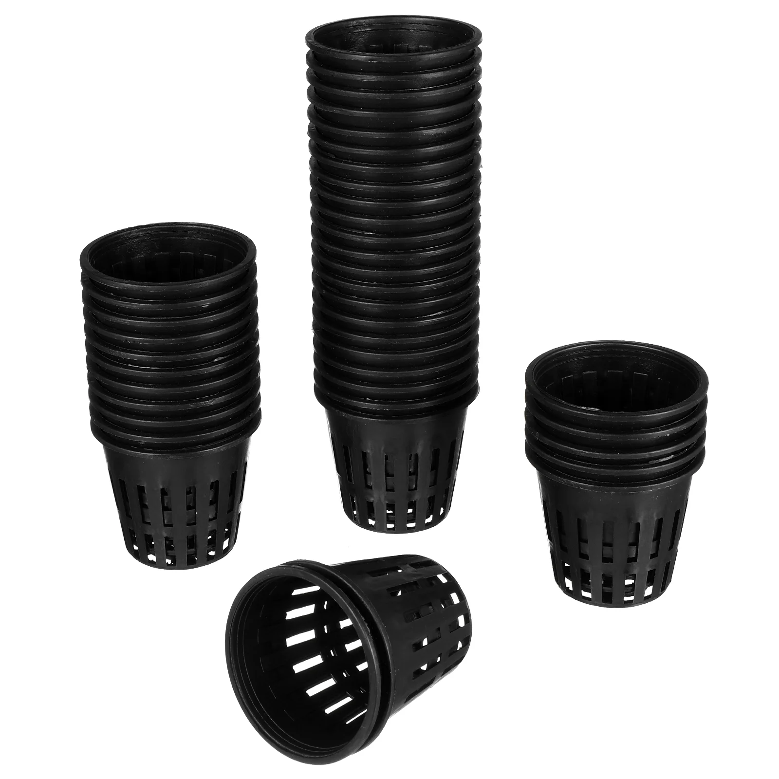 

40pcs Net Cup Soilless Culture Planting Net Cup Hydroponic Slotted Mesh Net Pots Pot Flower Holder for Hydroponics ( Black )