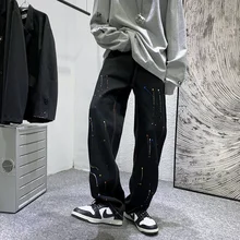 

Black Ink Splash Jeans Men Fashion Casual Baggy Jeans Men Streetwear Loose Hip Hop Straight Denim Pants Mens Trousers S-3XL