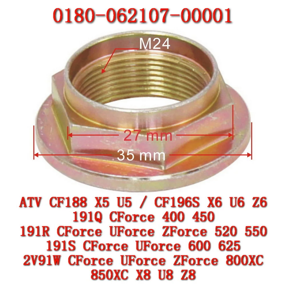 

Locknut, Bevel Gear 0180-062107-00001 for cf motoUTV CF500UTR CF500UU CF600UTR CF600UU CF600UZ CF500 CF600 CF800 CF800UUCF800UTR