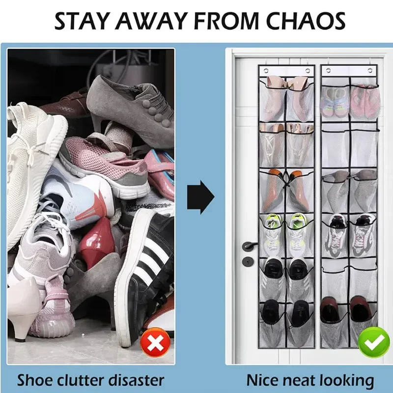 Hanging shoe rack organizer Over the Door Shoe Organizer 12/14 Large Breathable Mesh Pockets slippers organizer shoe storage 4