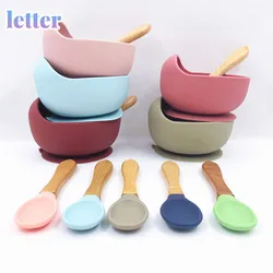 Tazón de succión de silicona para bebé, juego de cuchara, vajilla de silicona para beber, platos para niños, juego de platos de tazón con ventosa
