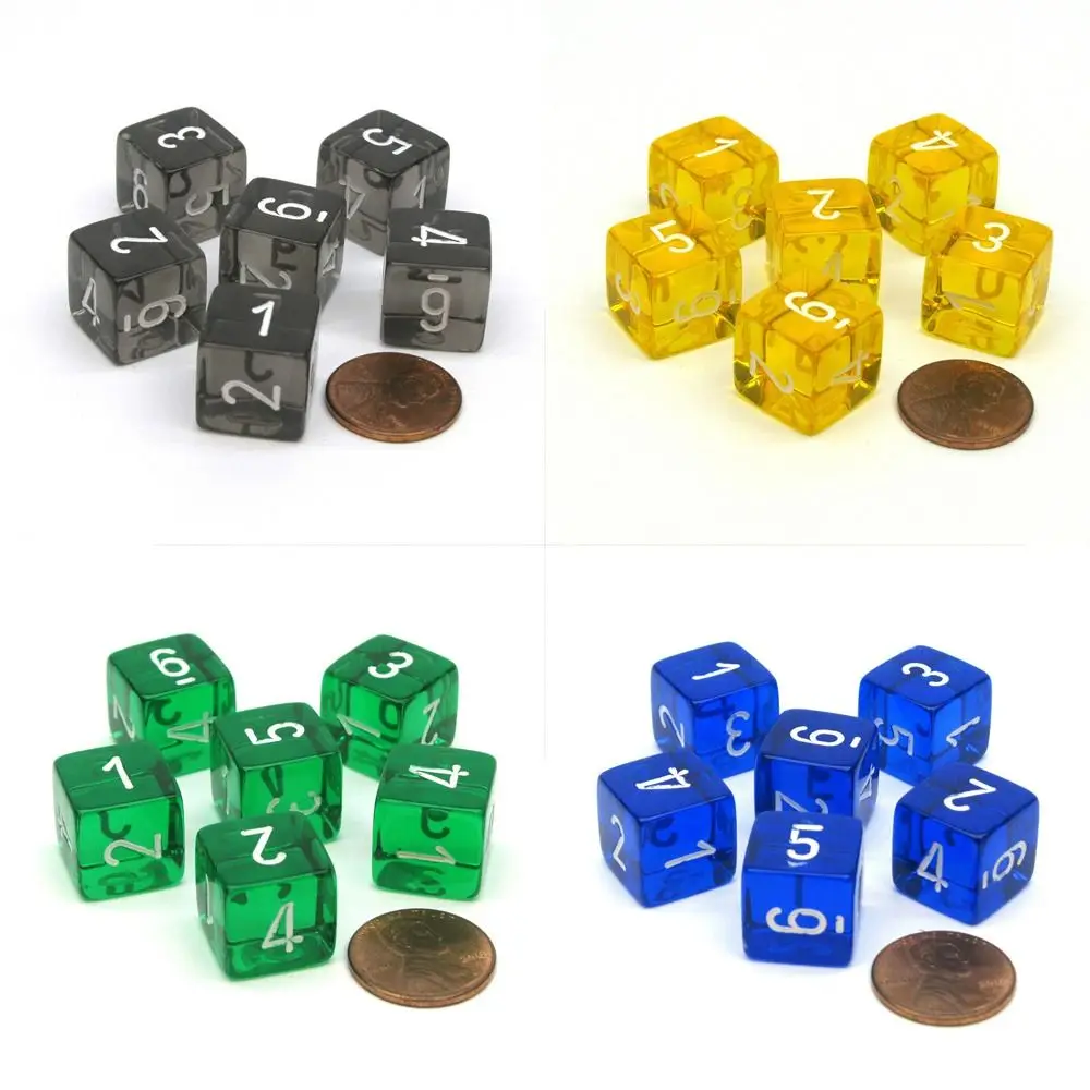 

10Pcs/set Role-Playing DND Dice Party Game D6 16mm Colored 6-sided Polyhedral Dice Translucent Colors Acrylic Table Game