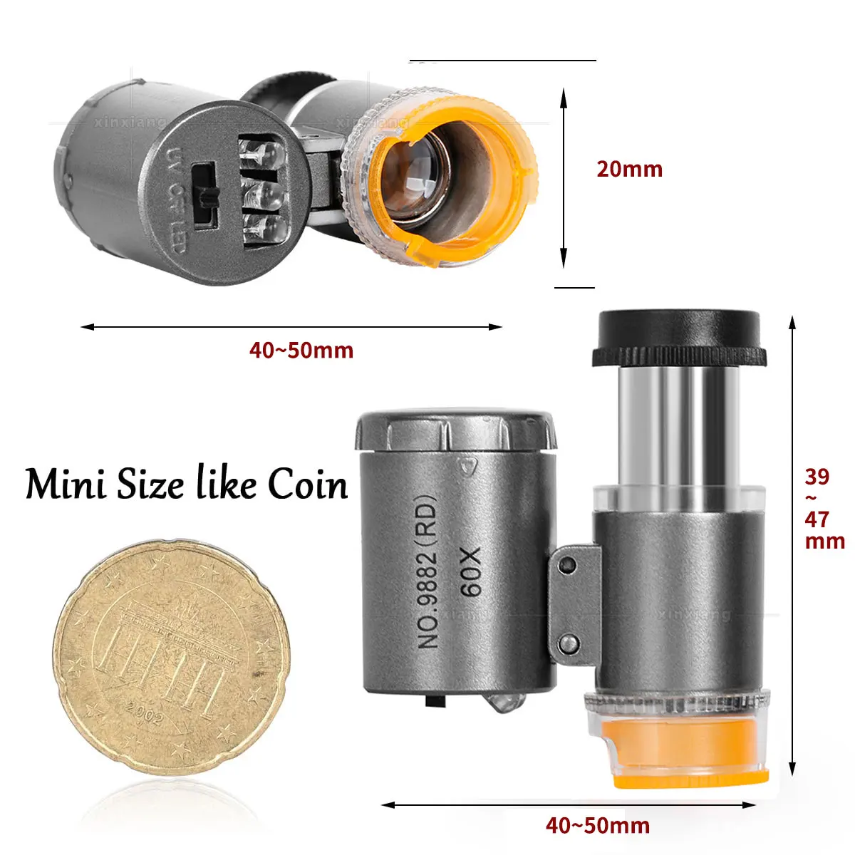 Mini Magnifier Pocket Microscope Jewelry Magnifying Glass Jewelers Eye Loupe 60X with LED UV Light For Diamond Coins Currency