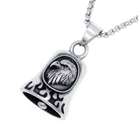 Free Shipping Punk Stainless Steel Silver Color Black Plated Fire Eagle Biker Motorcycle Tinkle Gold Plated Bell Pendant Jewelry 1