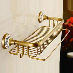 Vintage Brushed Brass & Porcelain Bathroom Accessory Set - Elegant European Retro Design (Towel rack)