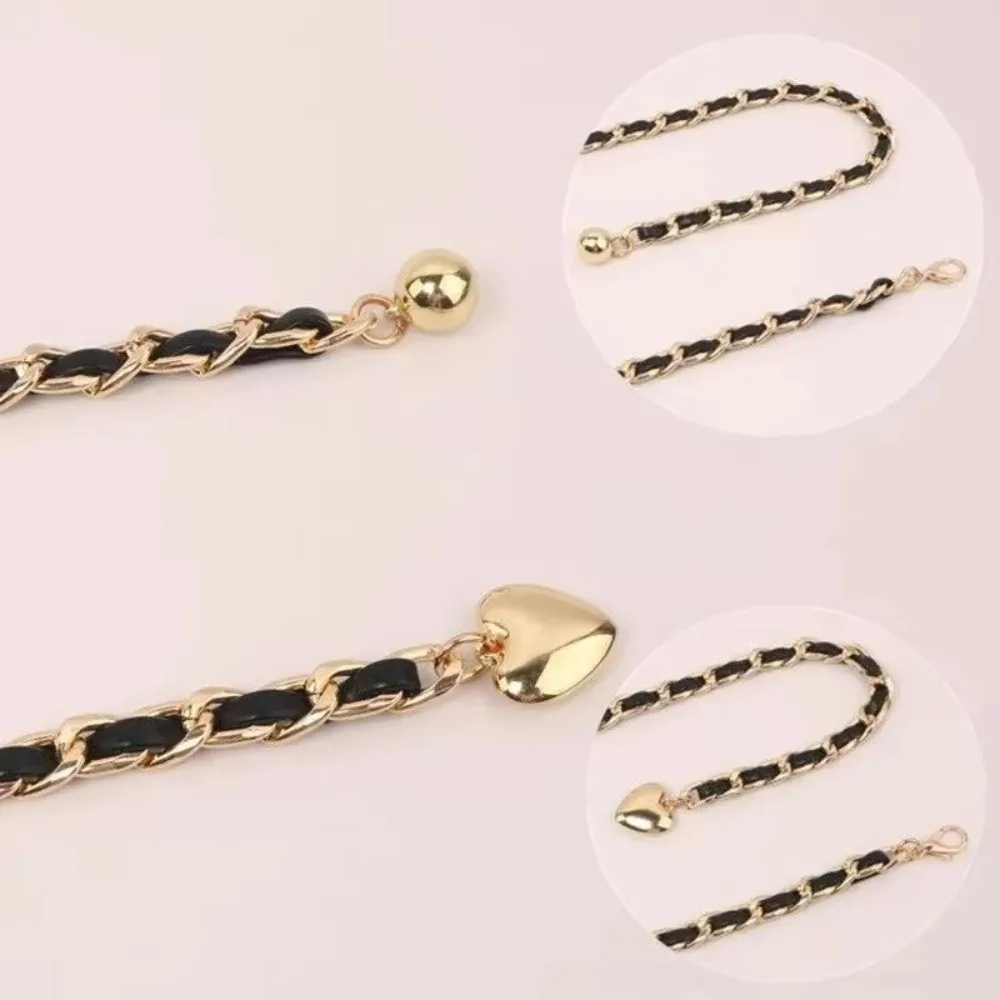 Langer, dünner Quasten-Taillengürtel mit Metallkugeln und Herzanhänger, verstellbarer Taillenriemen für Damenkleider und Mäntel – Detail 7