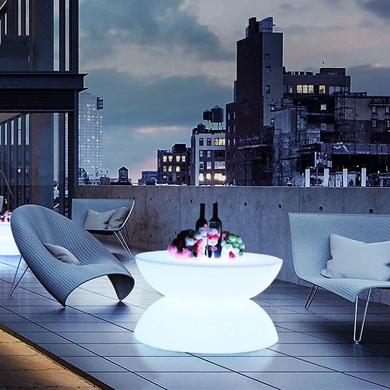 Luminous Round Coffee Table D80*22cm Household Glowing Center Tables Luxury Living Room Side Table Upholstery LED Furniture