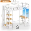 Metal Loft Bed Twin Size with Desk and Charging Station White Twin Loft Bed with LED Lights, 4Storage Shelves and2Fabric Drawers 3