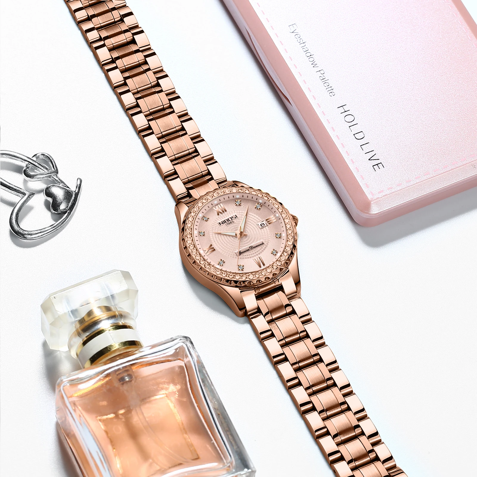 ساعات NIBOSI للنساء الماسية الفاخرة باللون الذهبي...