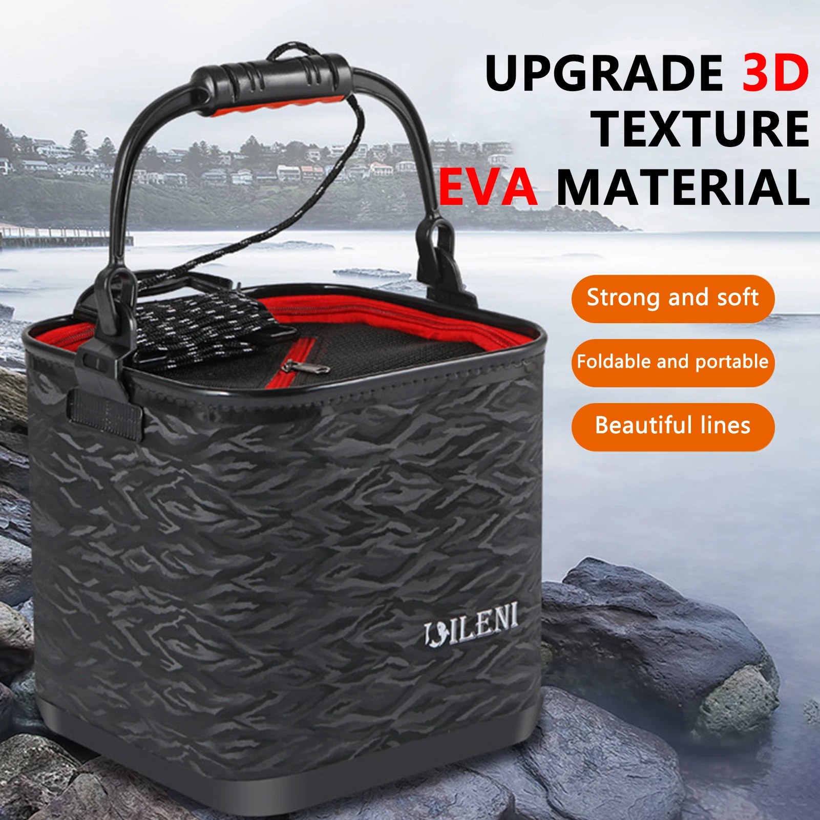 Folding Bucket Fishing Box EVA 3D Textured Fish Bucket for Outdoor Camping Hiking