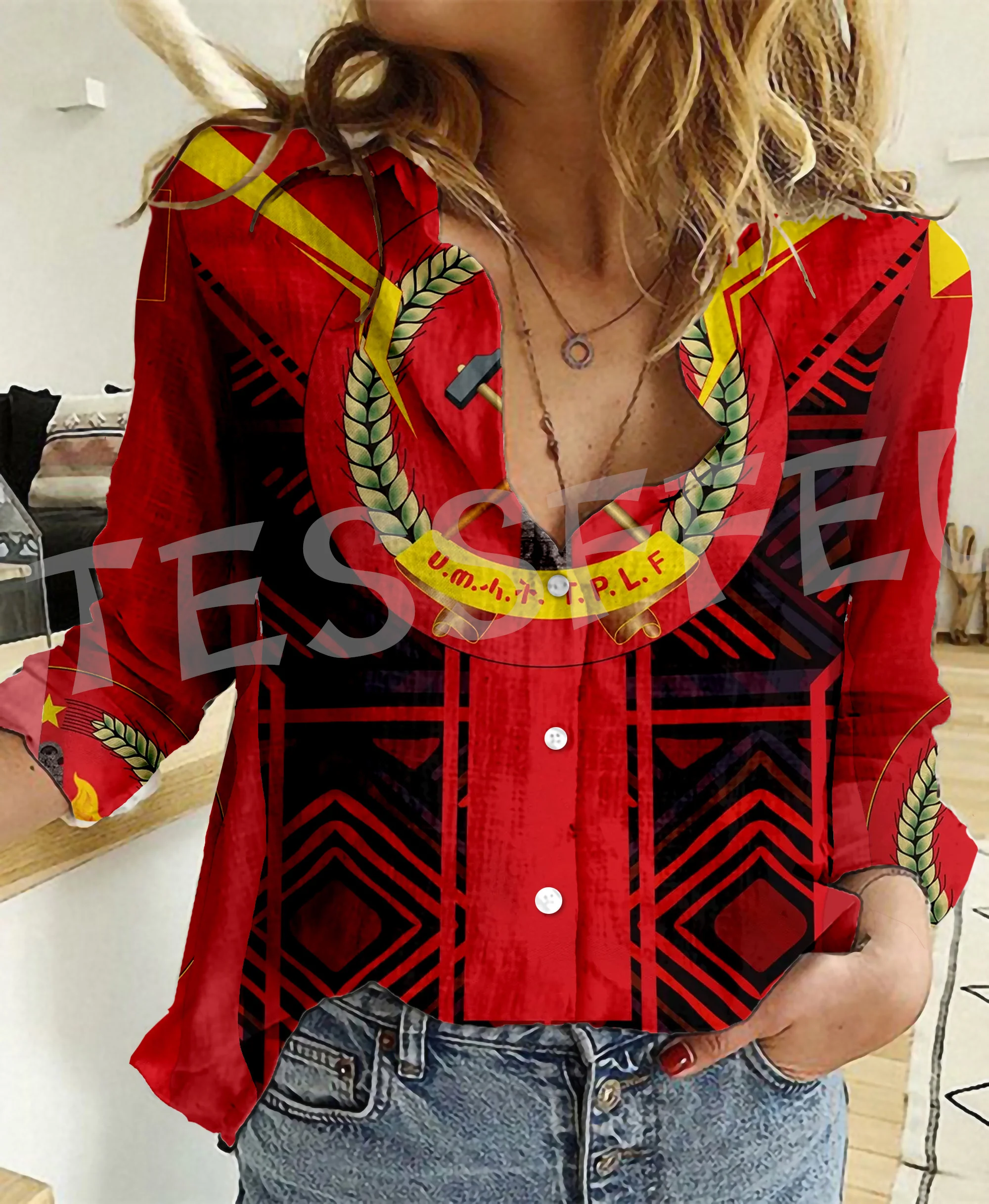 Africa County Tigary Flag Lion Vintage Tattoo Retro 3DPrint Streetawear Harajuku Women Casual Button-Down Shirts Long Sleeves X4 africa ethiopia reggae lion vintage tattoo retro 3dprint streetawear harajuku women casual button down shirts long sleeves xa1