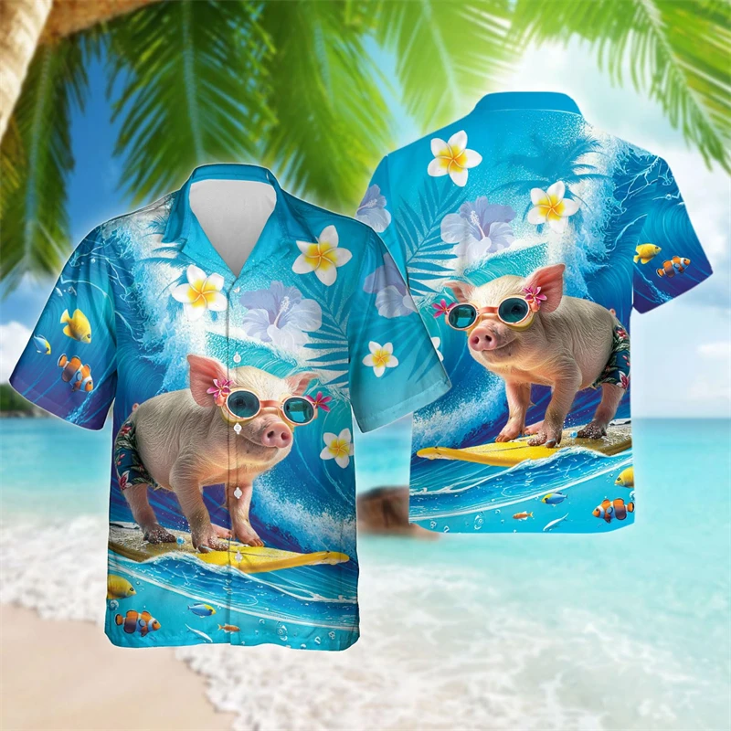 Funny Animal Pig 3D Printed Beach Shirt Cute Pet Graphic Shirts For Men Clothes Casual Hawaiian Surfing Short Sleeve Boy Blouses fairy mermaid tail scale silicone fondant mould beach animal cake icing mold
