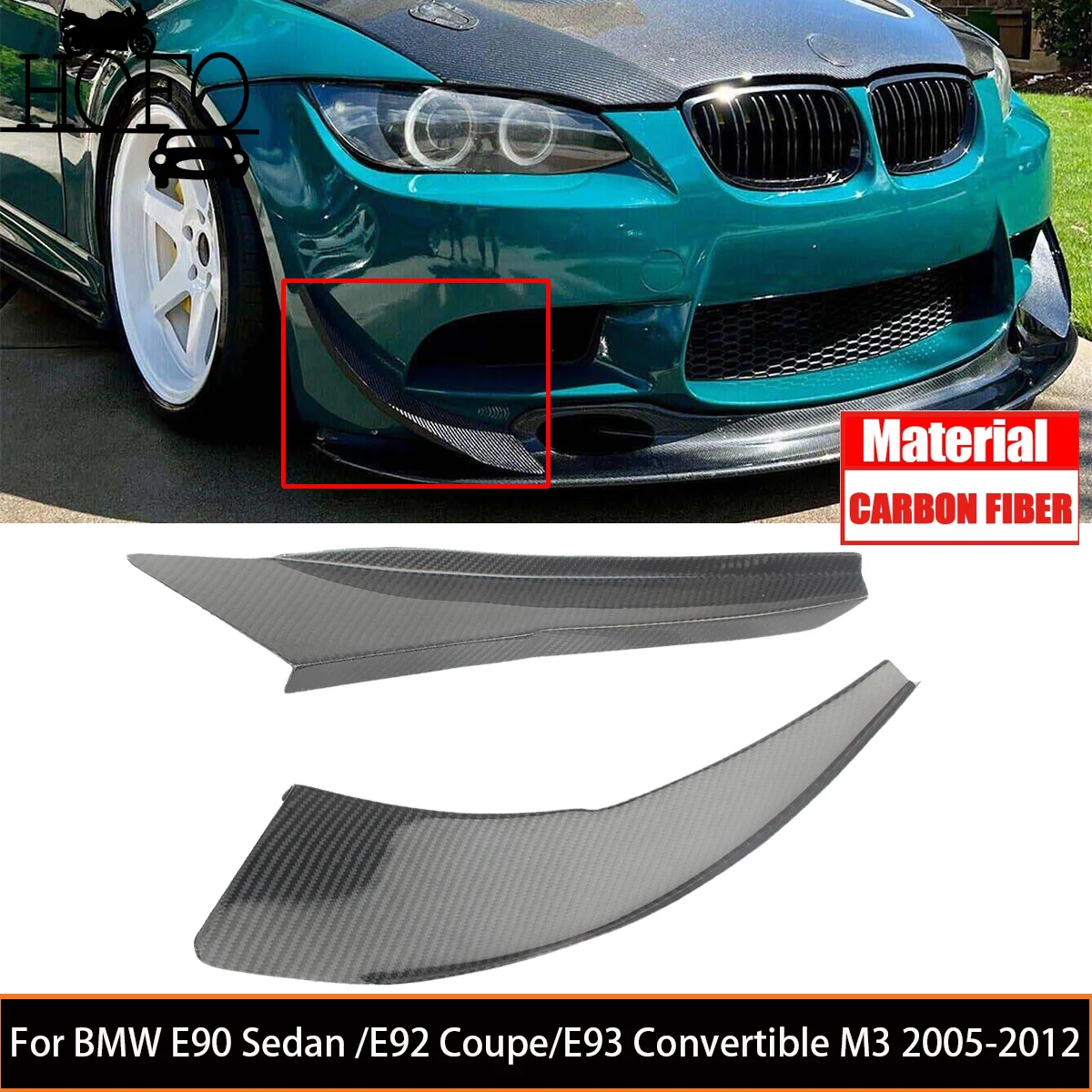 

2 Pcs/Set Carbon Fiber Car Front Bumper Lip Diffuser Splitter Body Spoiler Canards For BMW E90 Sedan /E92 Coupe 2005-2012