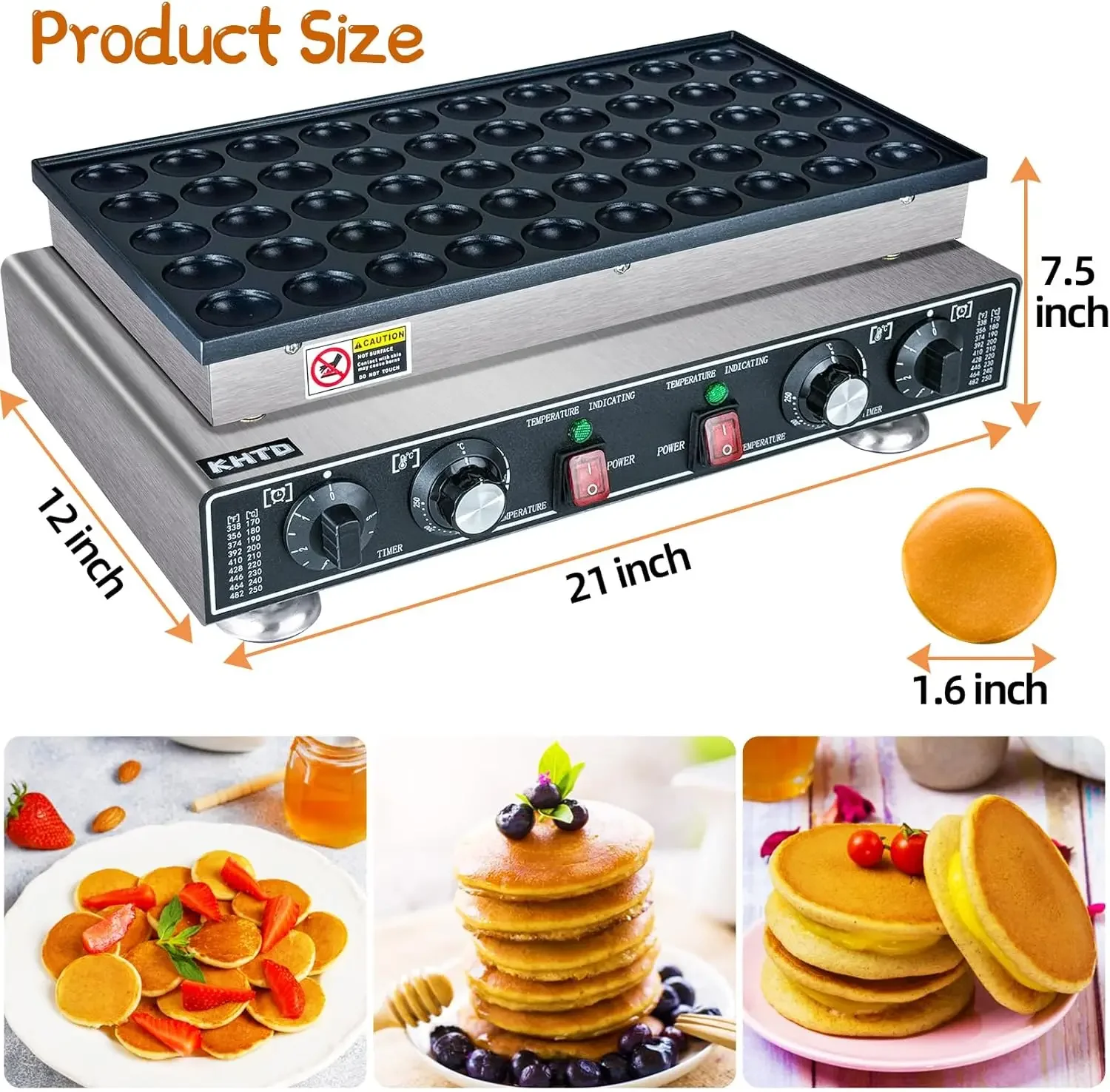 Mini Pancake Maker Machine, 50PCS Electric Nonstick Dutch Pancake Maker 110V 1600W, Commercial Muffin Maker with 2 Thermostats & 3