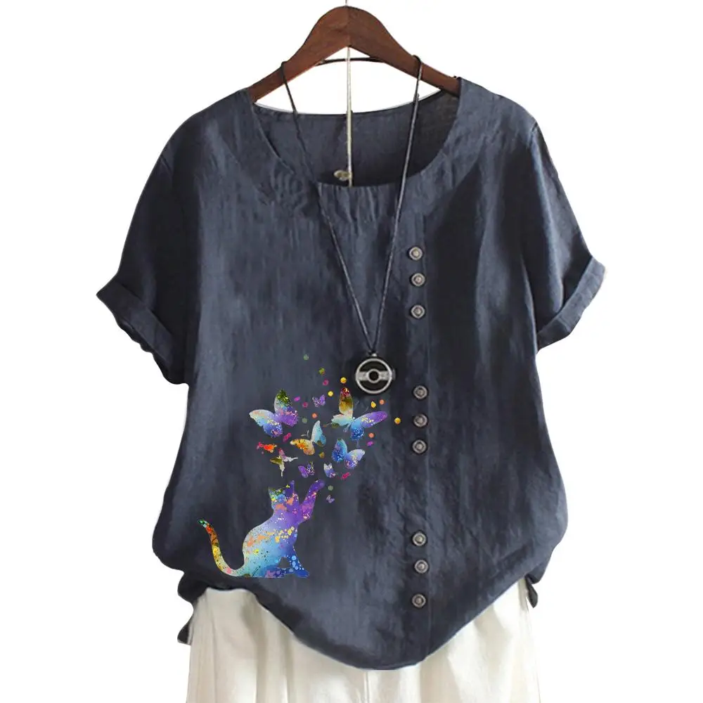 

Women's Short Sleeve Cotton Top with Trendy Floral Design in 11 colors