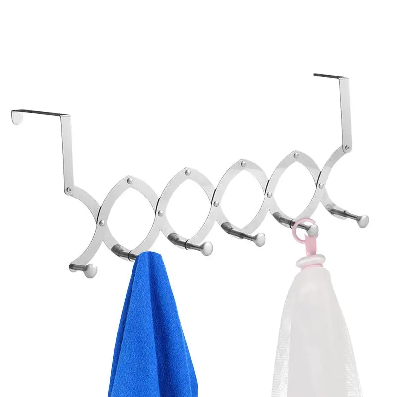 

Retractable Metal Coat Hanger No Drilling Installation Scalable Door Back Rack Kitchen Organizers For Jackets Hats Keys Towel