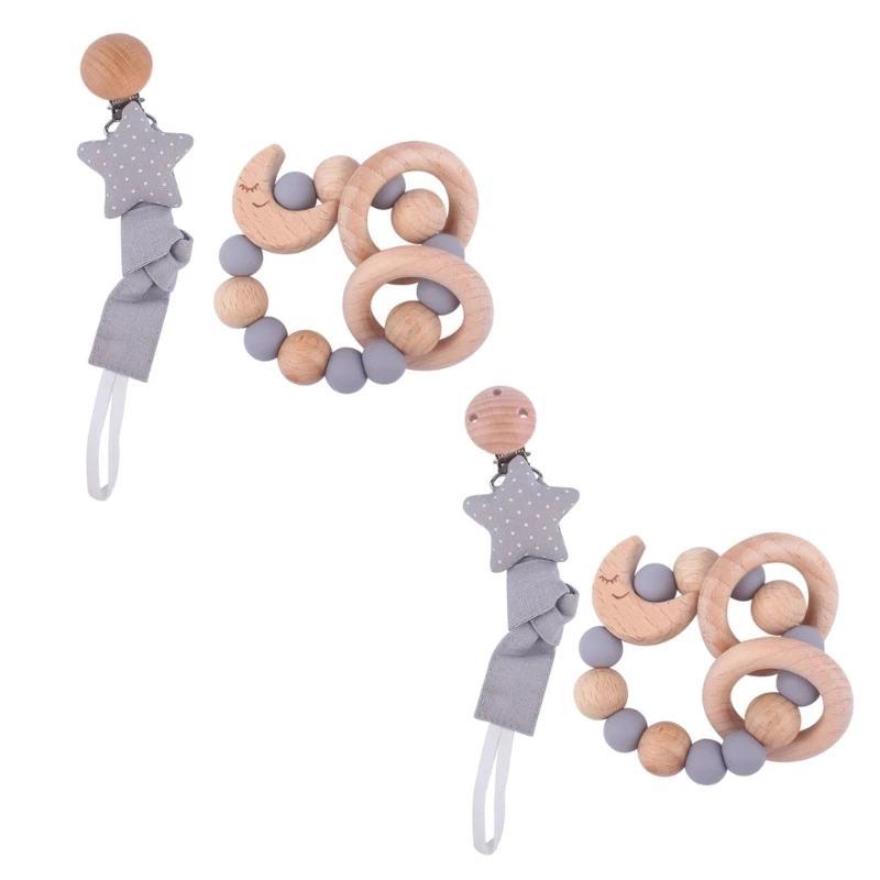 Infant Gym Wooden Toy Nursing Rattle Baby Pacifier Clip for Newborn Boys Girls 1560