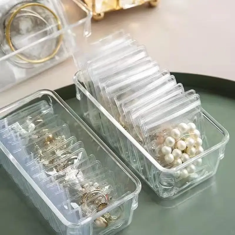 Jewelry Packaging Bags 50/100pcs Thicken PVC Jewelry Package Bags Transparent Anti-Oxidation Organizer Display Packaging Storage Self Sealing Pouches